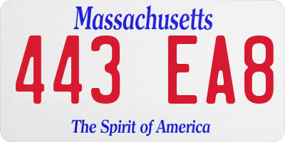 MA license plate 443EA8