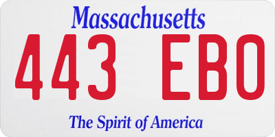 MA license plate 443EB0