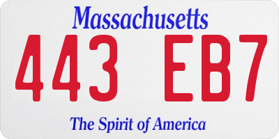MA license plate 443EB7
