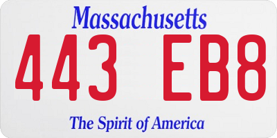 MA license plate 443EB8