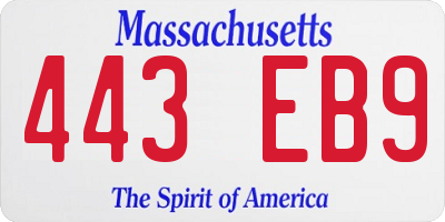 MA license plate 443EB9