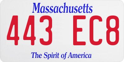 MA license plate 443EC8