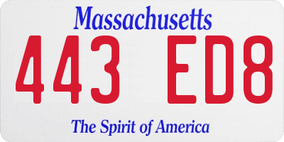 MA license plate 443ED8