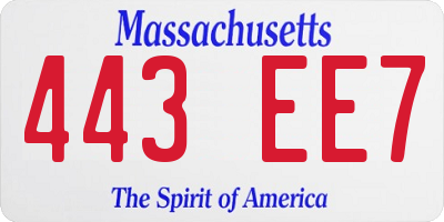 MA license plate 443EE7