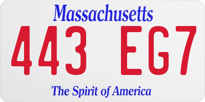 MA license plate 443EG7