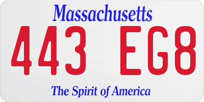 MA license plate 443EG8