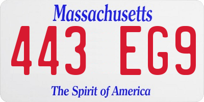 MA license plate 443EG9
