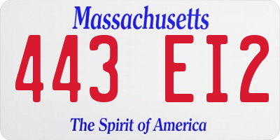 MA license plate 443EI2