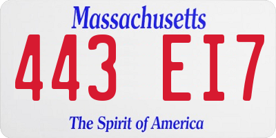 MA license plate 443EI7