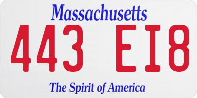 MA license plate 443EI8