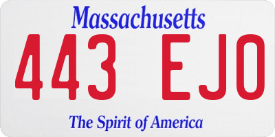 MA license plate 443EJ0