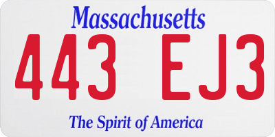 MA license plate 443EJ3