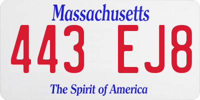 MA license plate 443EJ8