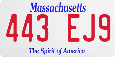 MA license plate 443EJ9