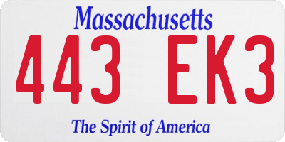 MA license plate 443EK3