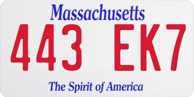 MA license plate 443EK7
