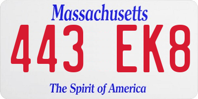 MA license plate 443EK8