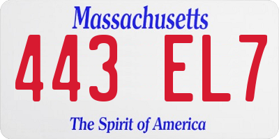 MA license plate 443EL7