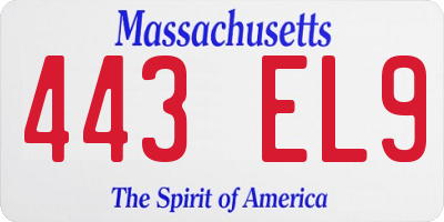 MA license plate 443EL9