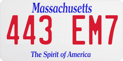 MA license plate 443EM7
