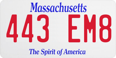 MA license plate 443EM8
