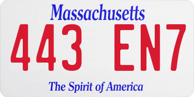 MA license plate 443EN7