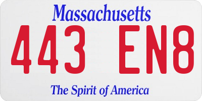 MA license plate 443EN8