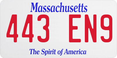 MA license plate 443EN9