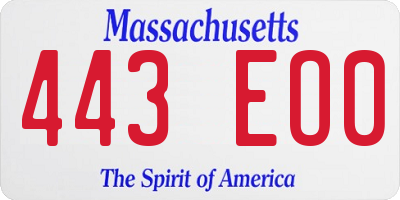 MA license plate 443EO0