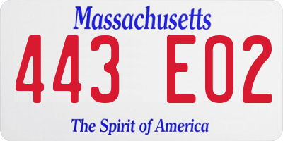MA license plate 443EO2