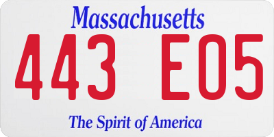 MA license plate 443EO5