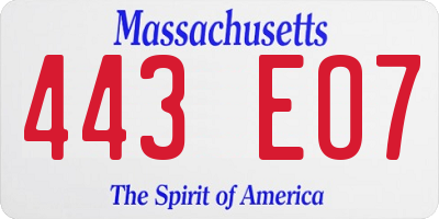 MA license plate 443EO7