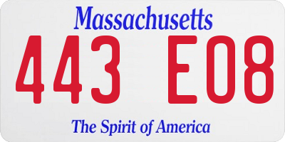 MA license plate 443EO8