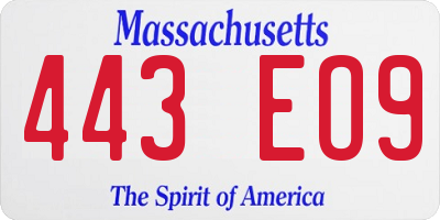 MA license plate 443EO9
