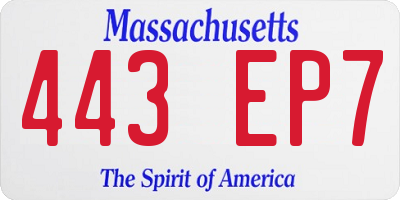 MA license plate 443EP7