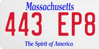 MA license plate 443EP8