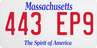 MA license plate 443EP9