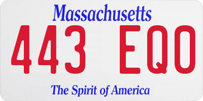 MA license plate 443EQ0