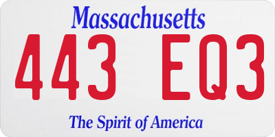 MA license plate 443EQ3