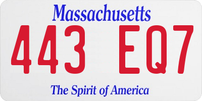 MA license plate 443EQ7