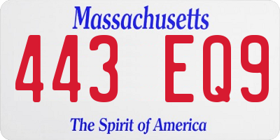 MA license plate 443EQ9