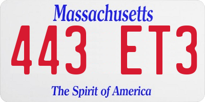 MA license plate 443ET3