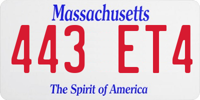 MA license plate 443ET4