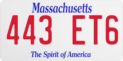 MA license plate 443ET6