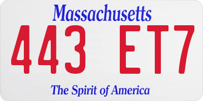 MA license plate 443ET7