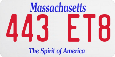 MA license plate 443ET8