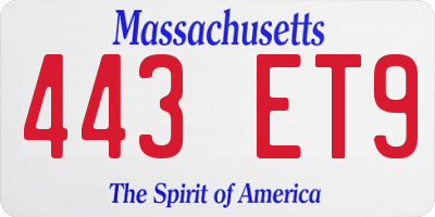 MA license plate 443ET9