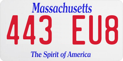 MA license plate 443EU8