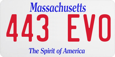 MA license plate 443EV0