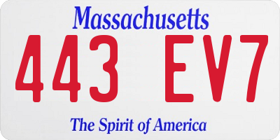 MA license plate 443EV7